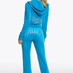 OG Juicy couture rhinestone big bling velour tracksuit SET blue size small